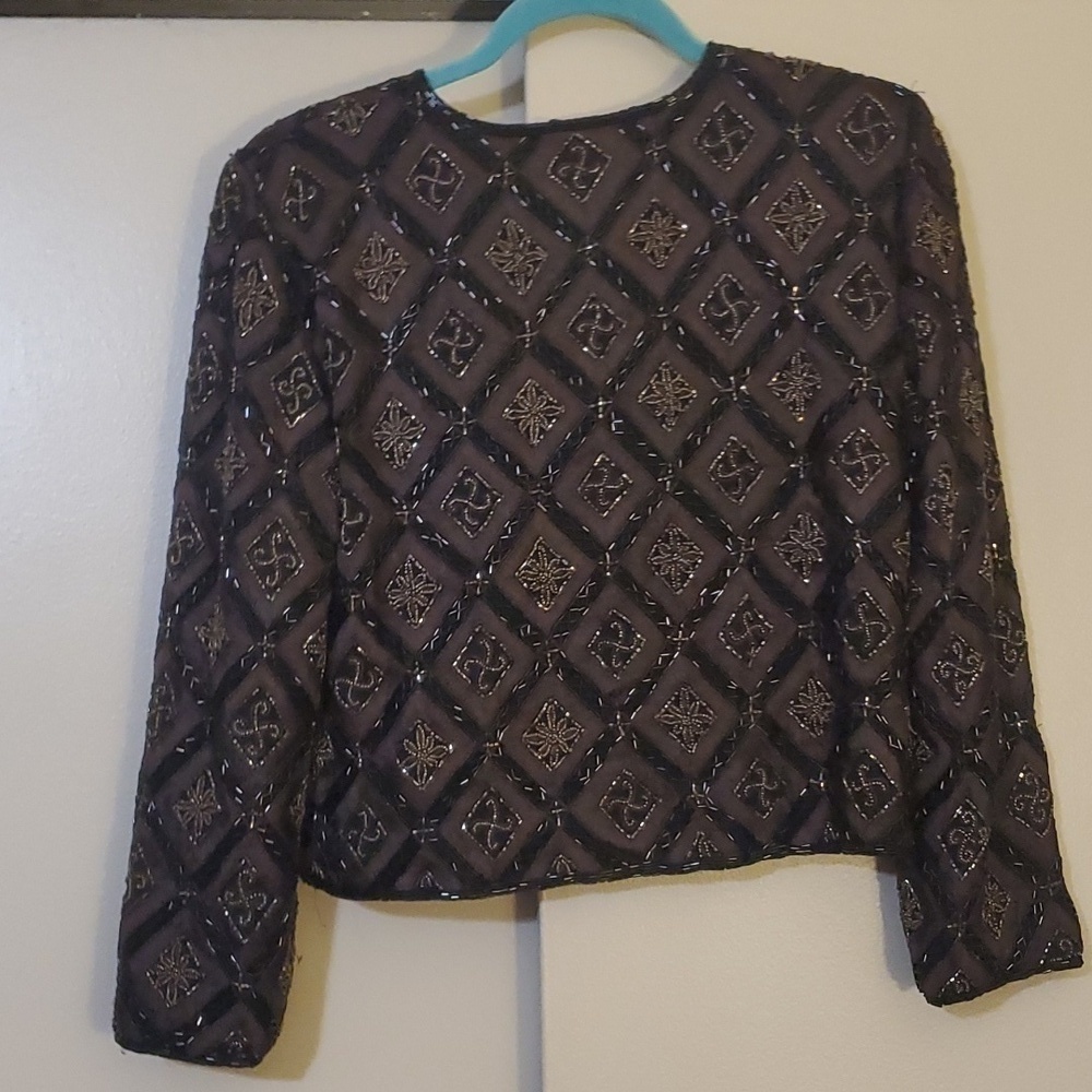 Oleg Cassini Black Tie Beaded Evening Jacket Size Medium - Picture 4 of 6